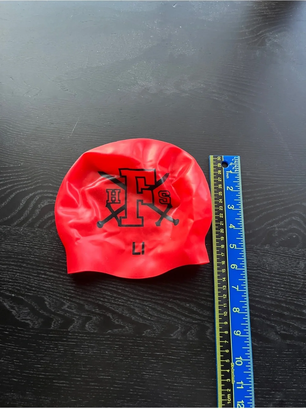 Red FHS Swim Cap Silicone One Size Red Black Logo LI